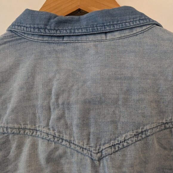 Cloth & Stone Top Women's Small Ombre Blue Corduroy Button-up Raw Hem Roll Tabs - Picture 10 of 16